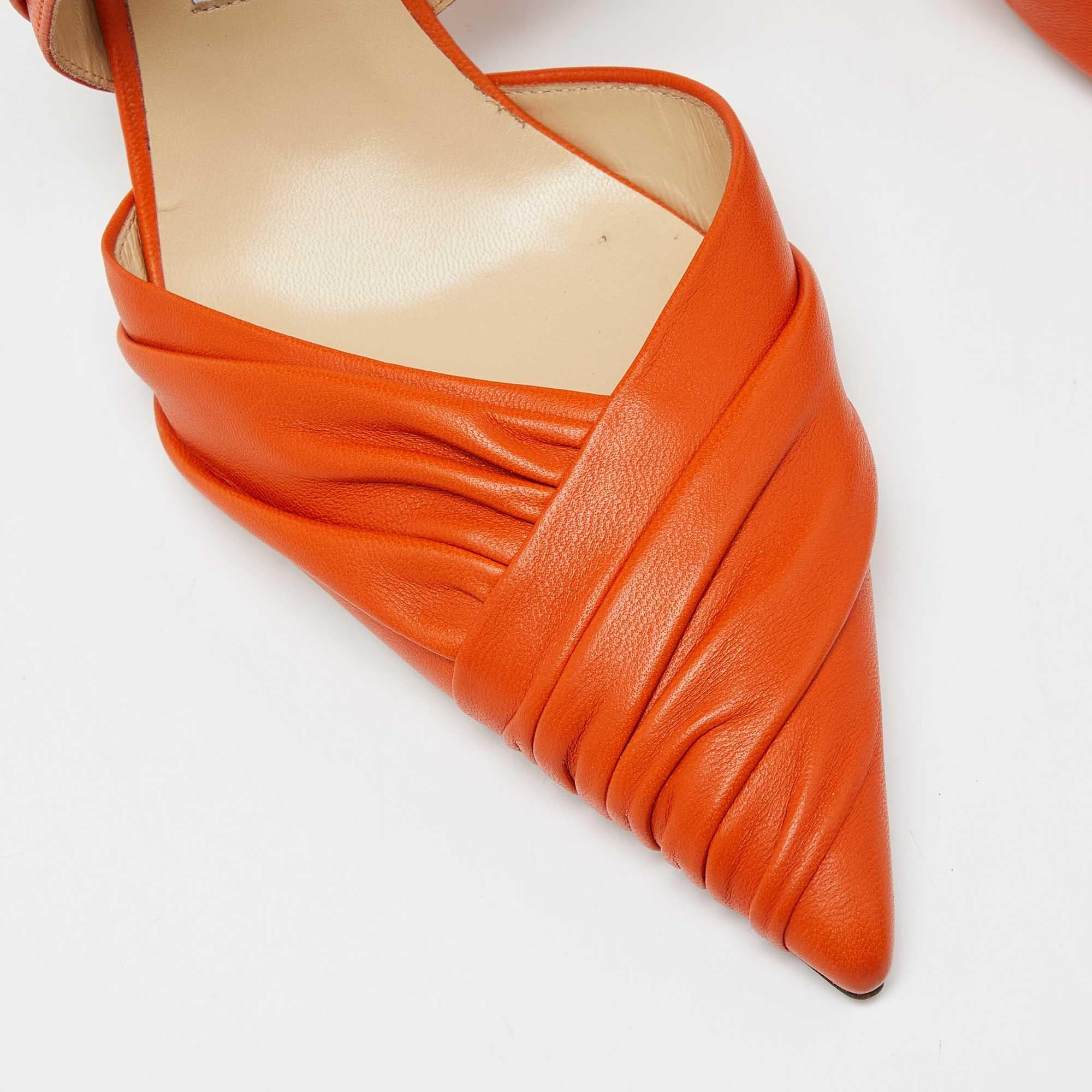 Women's Jimmy Choo Orange Leather Pointed Toe Ankle Strap Pumps Size 39 For Sale