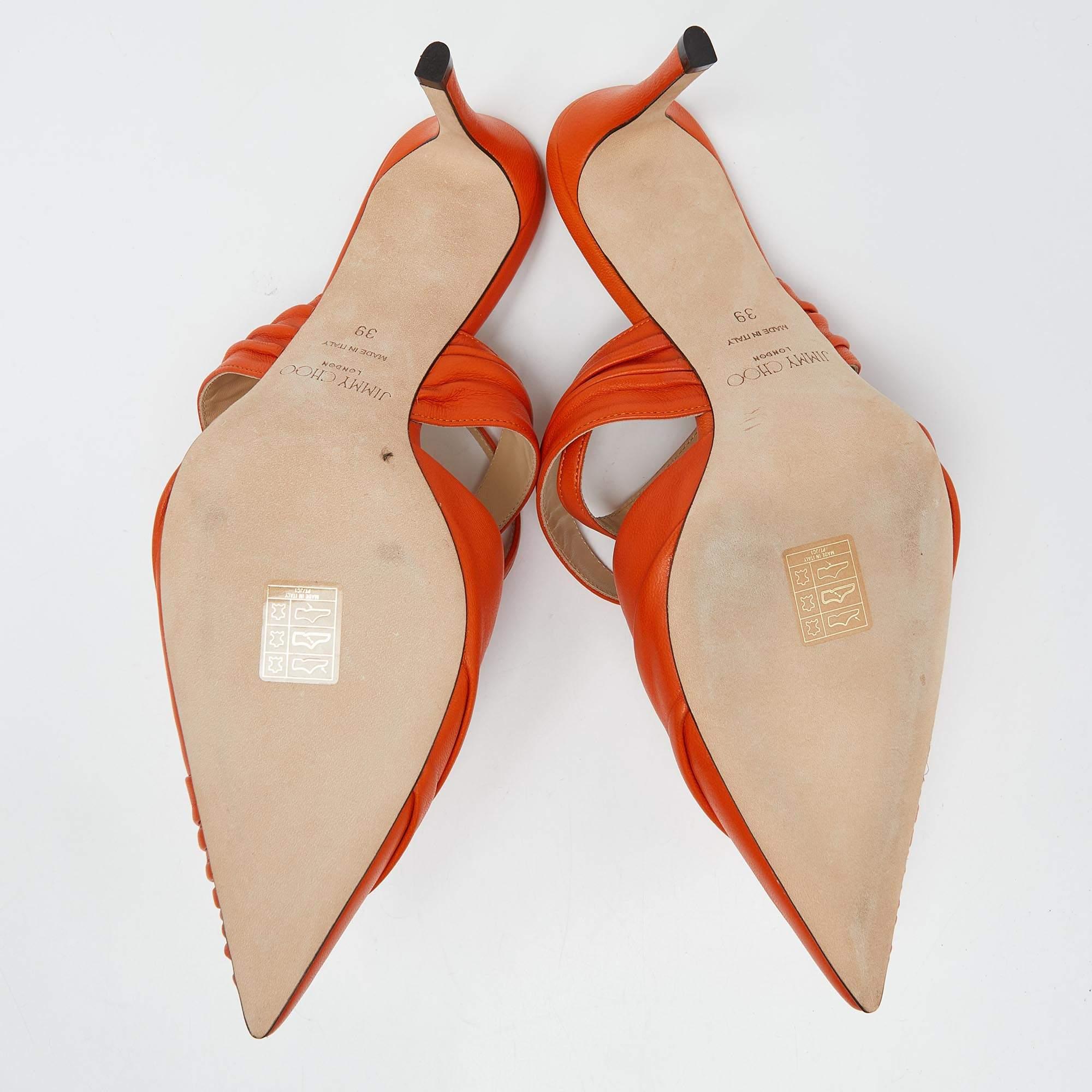 Jimmy Choo Orange Leather Pointed Toe Ankle Strap Pumps Size 39 For Sale 4
