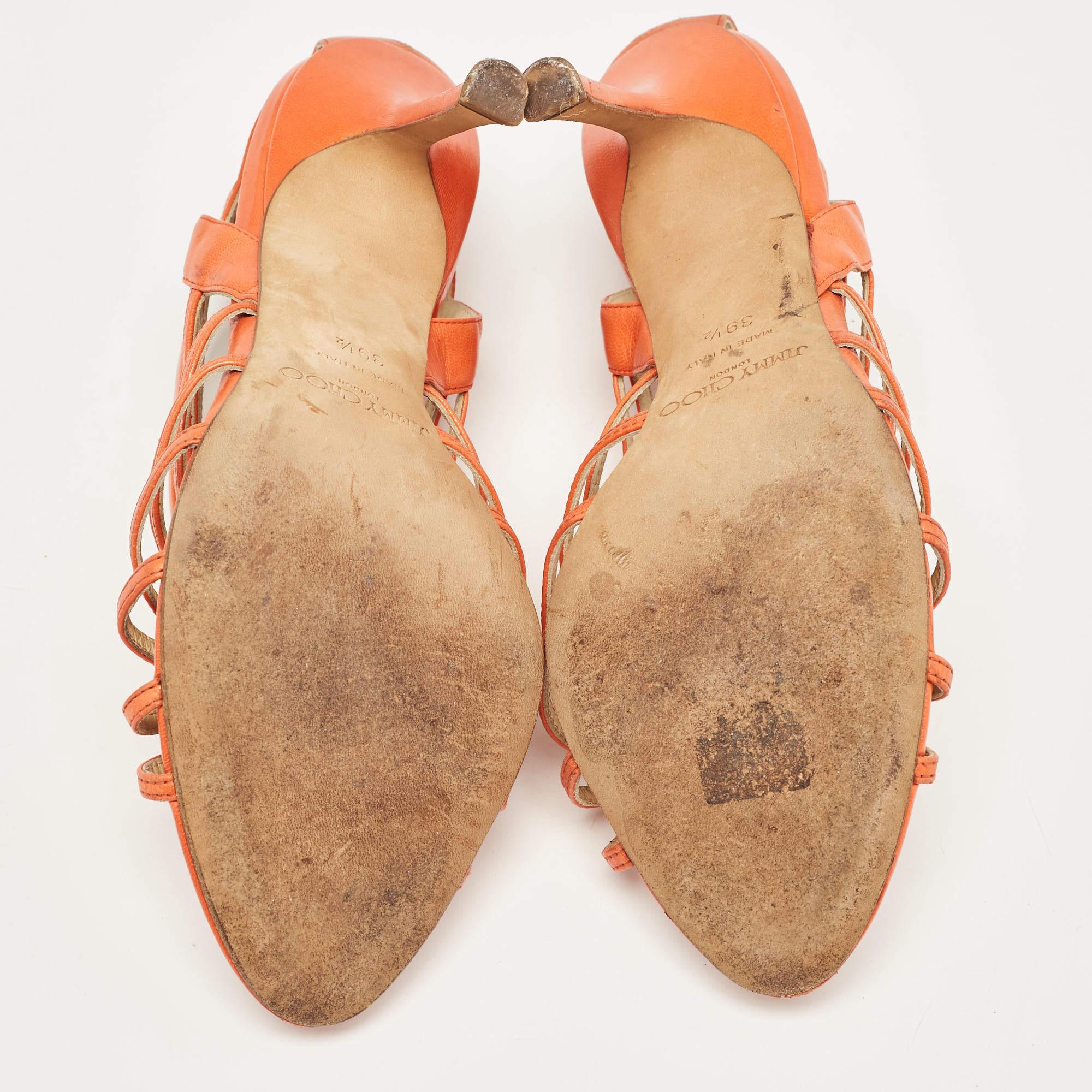 Jimmy Choo Orange Leather Samoa Sandals Size 39.5 For Sale 2