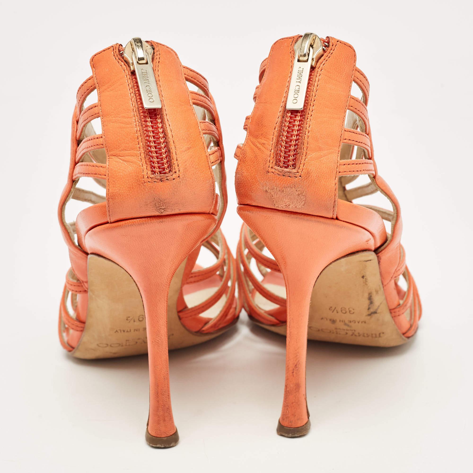 Jimmy Choo Orange Leather Samoa Sandals Size 39.5 For Sale 3
