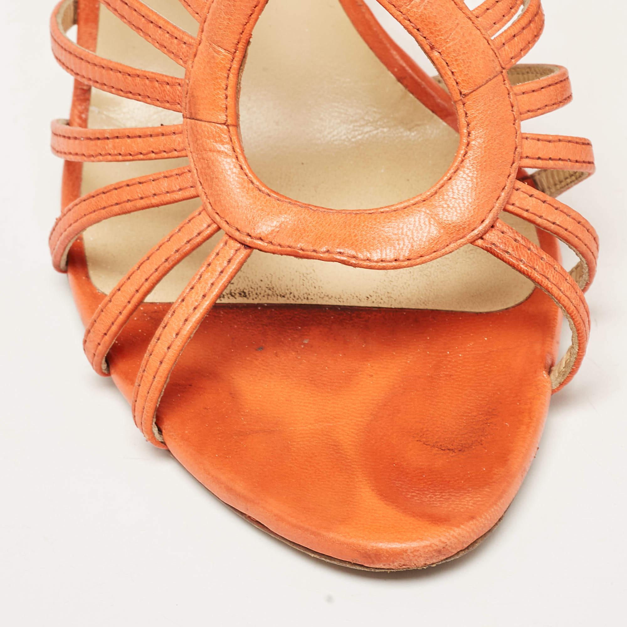 Jimmy Choo Orange Leather Samoa Sandals Size 39.5 For Sale 4