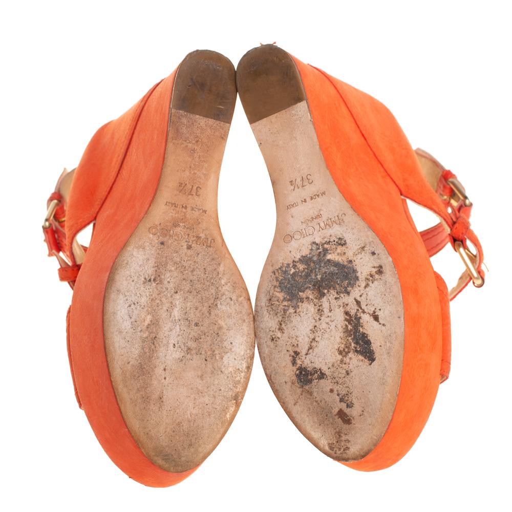 Women's Jimmy Choo Orange Nubuck Letitia Multi Strap Platform Sandals Size 37.5