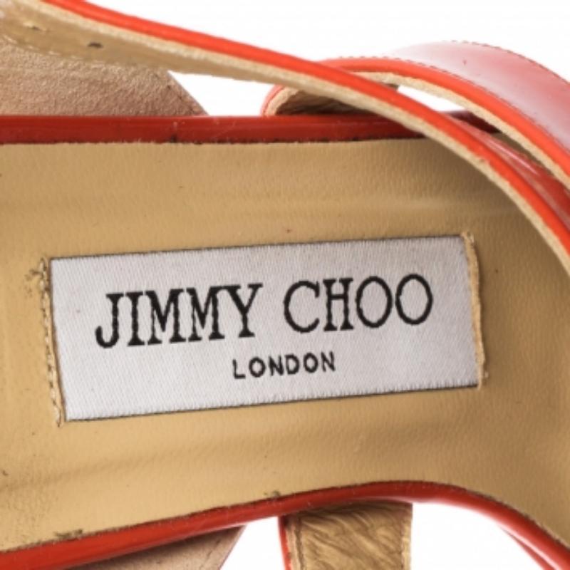 Jimmy Choo Sandalias con tira al tobillo de charol naranja talla 37 en venta 1