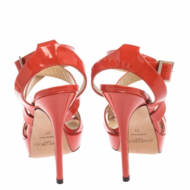 Jimmy Choo Sandalias con tira al tobillo de charol naranja talla 37 en venta 2