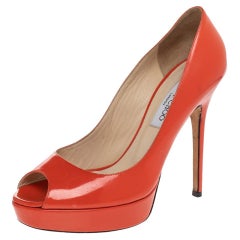 Jimmy Choo, arancione, in pelle verniciata, con piattaforma Peep Toe, taglia 38
