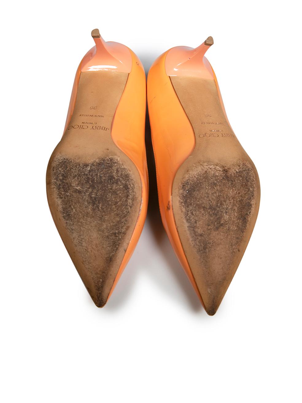 Jimmy Choo Orange Patent Leather Pumps Size IT 36 In Good Condition For Sale In London, GB