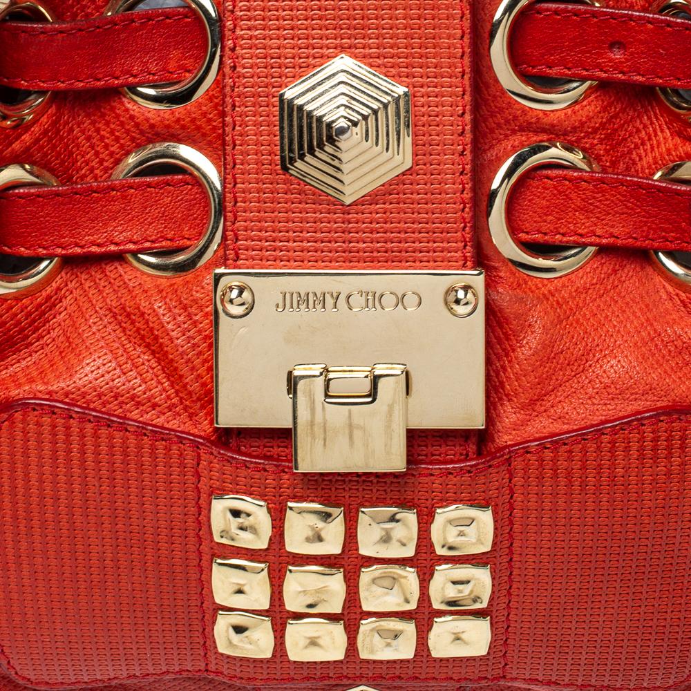 Jimmy Choo Orange Patent Leather Riki Tote In Good Condition In Dubai, Al Qouz 2
