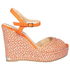 Jimmy Choo Orange Perla 120 Metallic Wedges Size IT 40