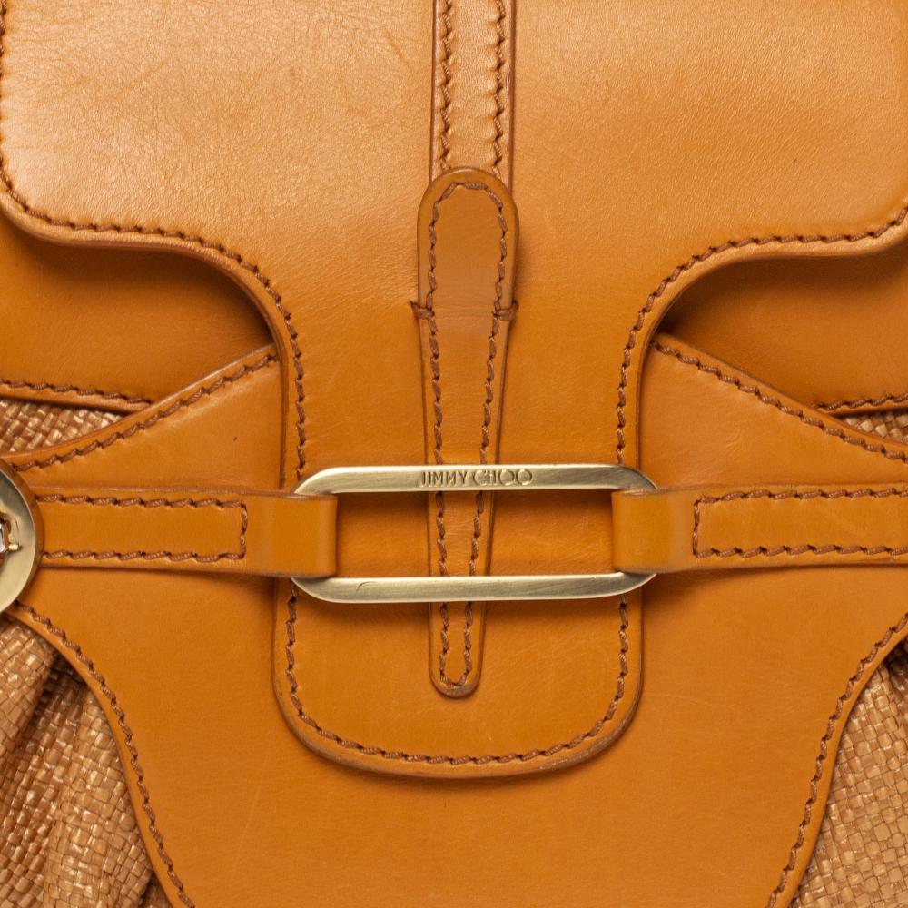 Jimmy Choo Orange Raffia and Leather Tulita Shoulder Bag For Sale 3
