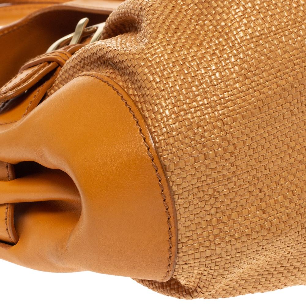 Jimmy Choo Orange Raffia and Leather Tulita Shoulder Bag In Fair Condition For Sale In Dubai, Al Qouz 2
