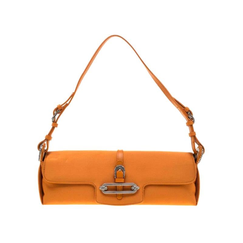 Jimmy Choo Orange Satin Crystal Tulita Clutch