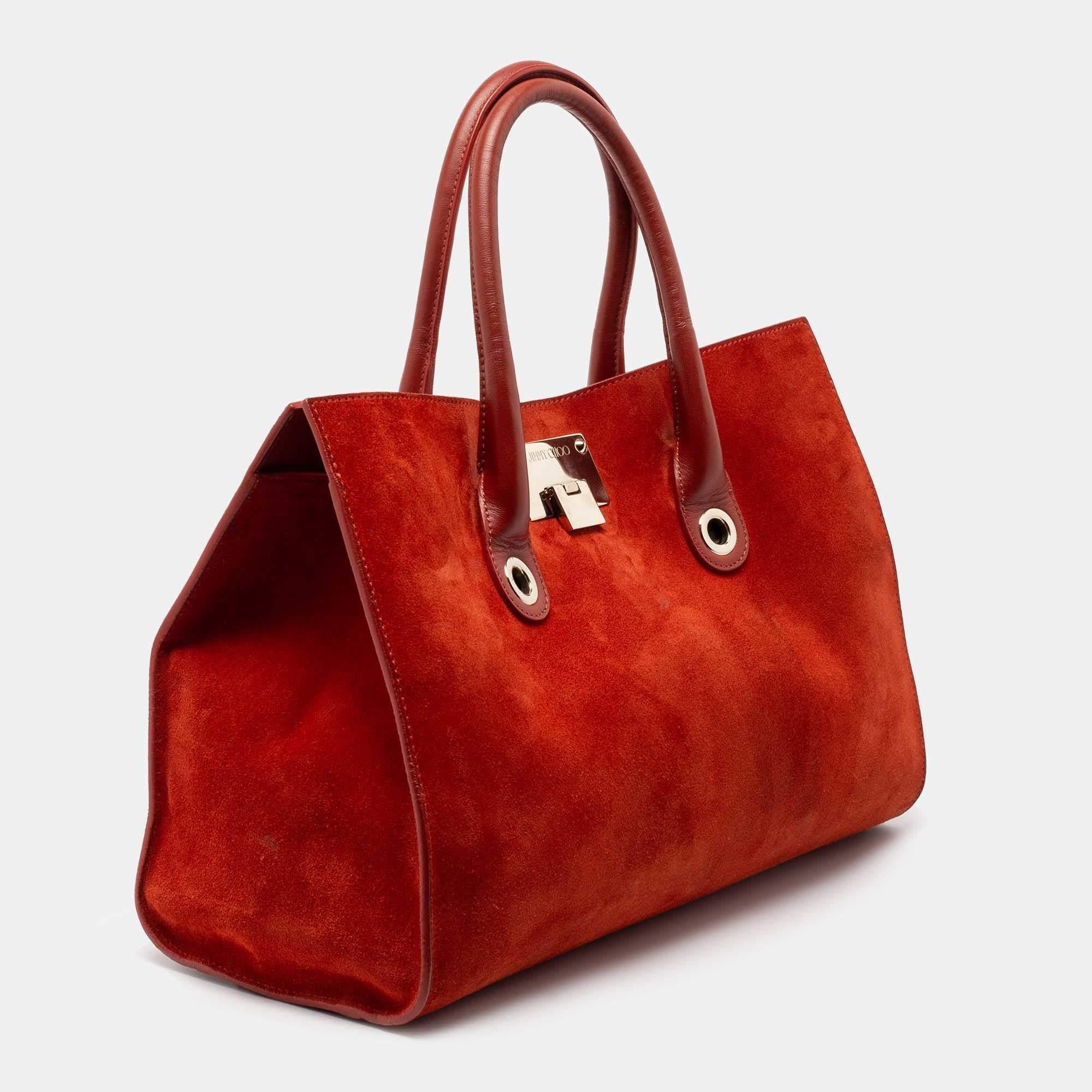 Jimmy Choo Orange Suede And Leather Riley Tote 2