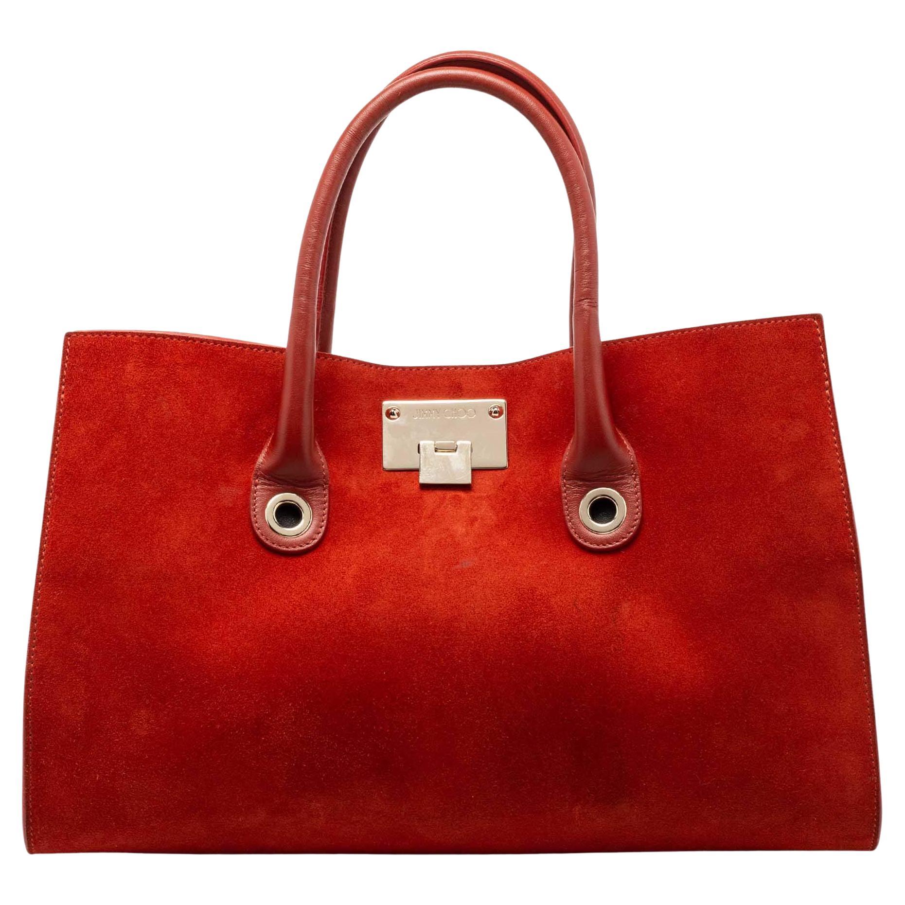 Jimmy Choo Orange Suede And Leather Riley Tote