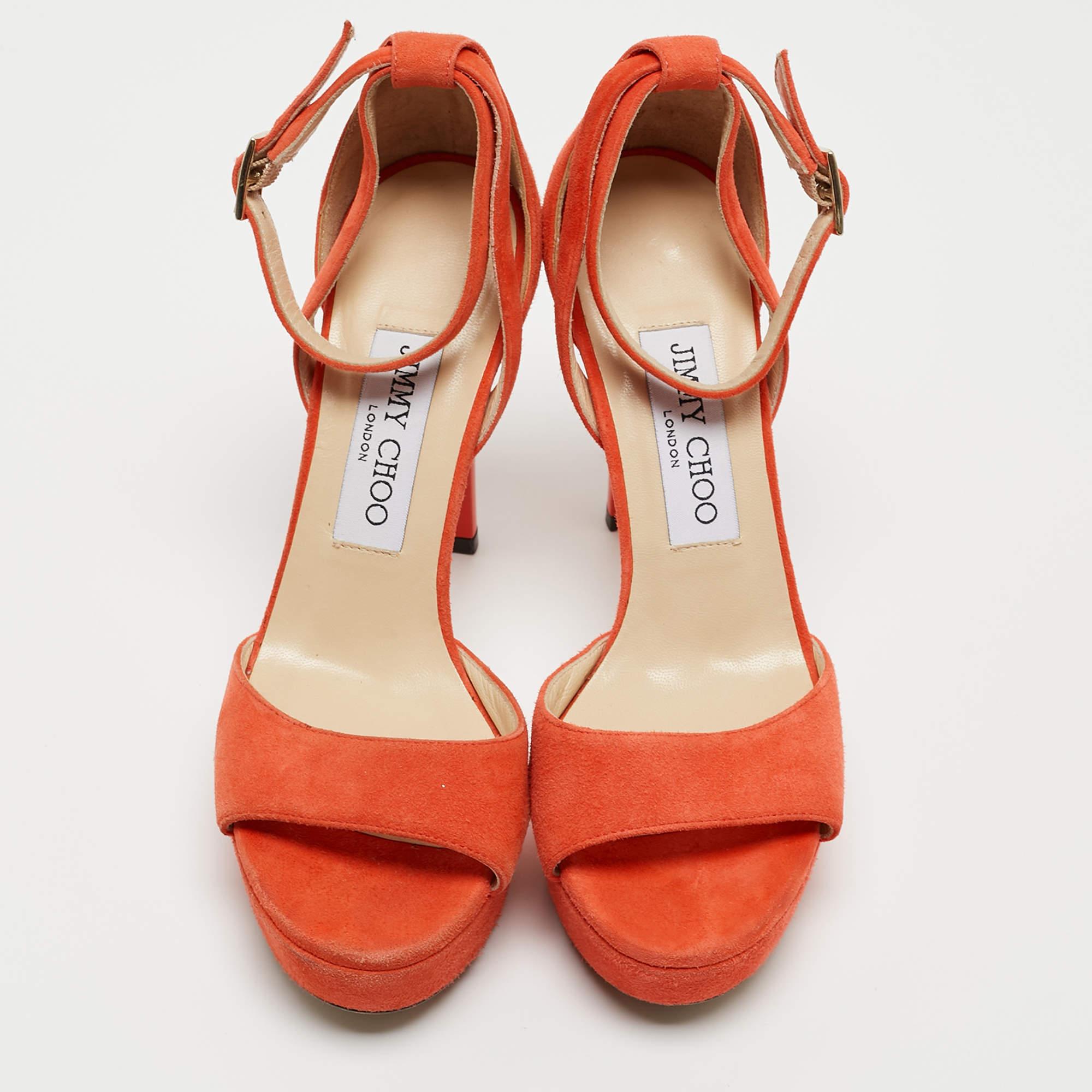 Jimmy Choo Sandalias con tira al tobillo de ante naranja Talla 35.5 Rojo en venta