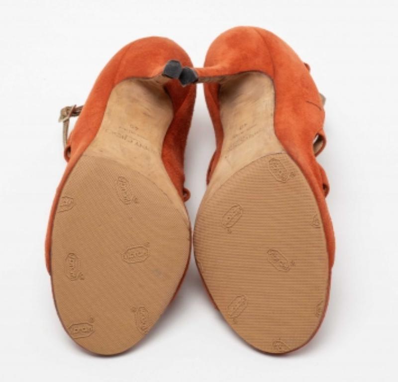 Jimmy Choo Orange Suede Fathom Strappy Cage Sandals Size 40 For Sale 1