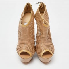 Jimmy Choo Patent Leather & Mesh Wedge Peep Toe Platform Ankle Booties Size 38.5