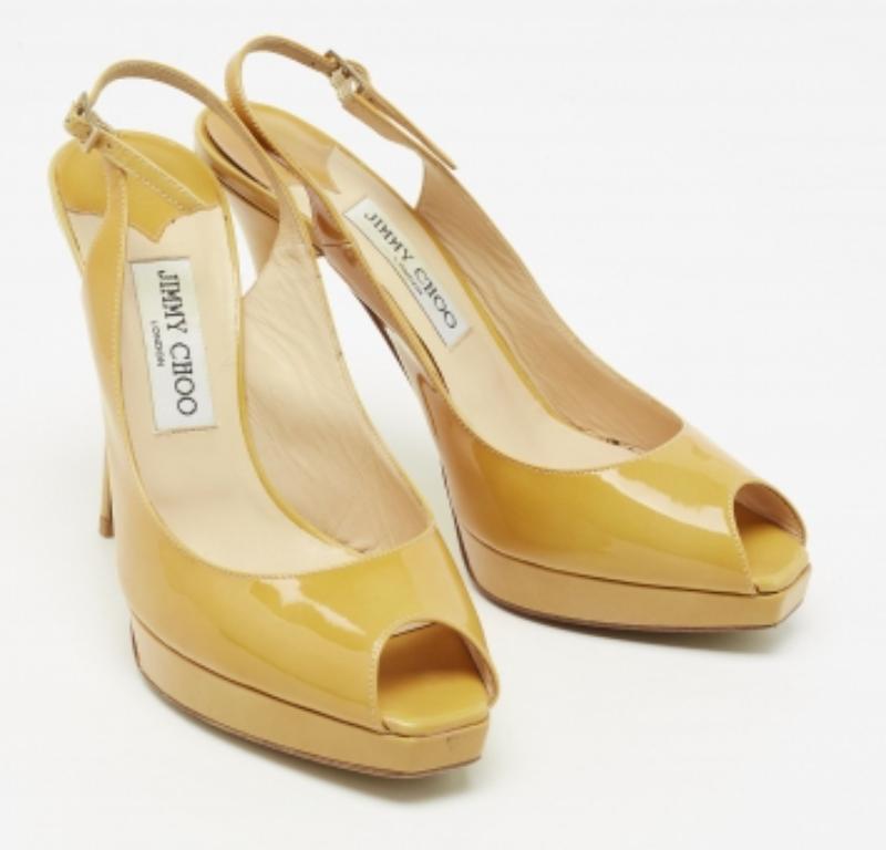 Jimmy Choo Sandalias de charol Nova Peep-Toe Plataforma Slingback Talla 38 en venta 2