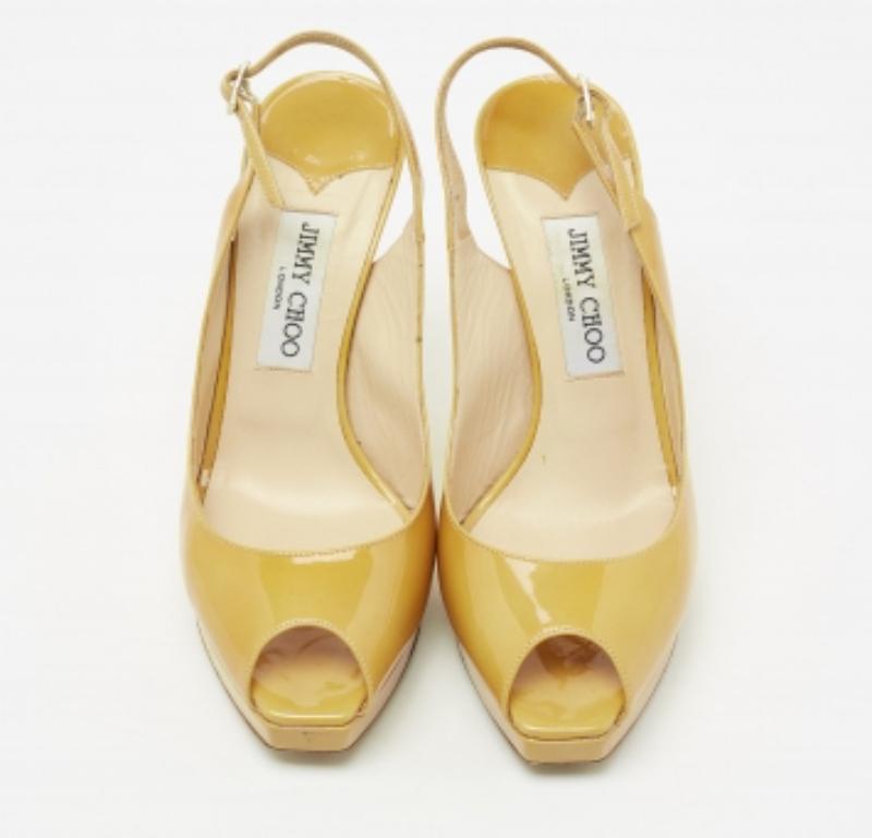 Jimmy Choo Sandalias de charol Nova Peep-Toe Plataforma Slingback Talla 38 en venta 3