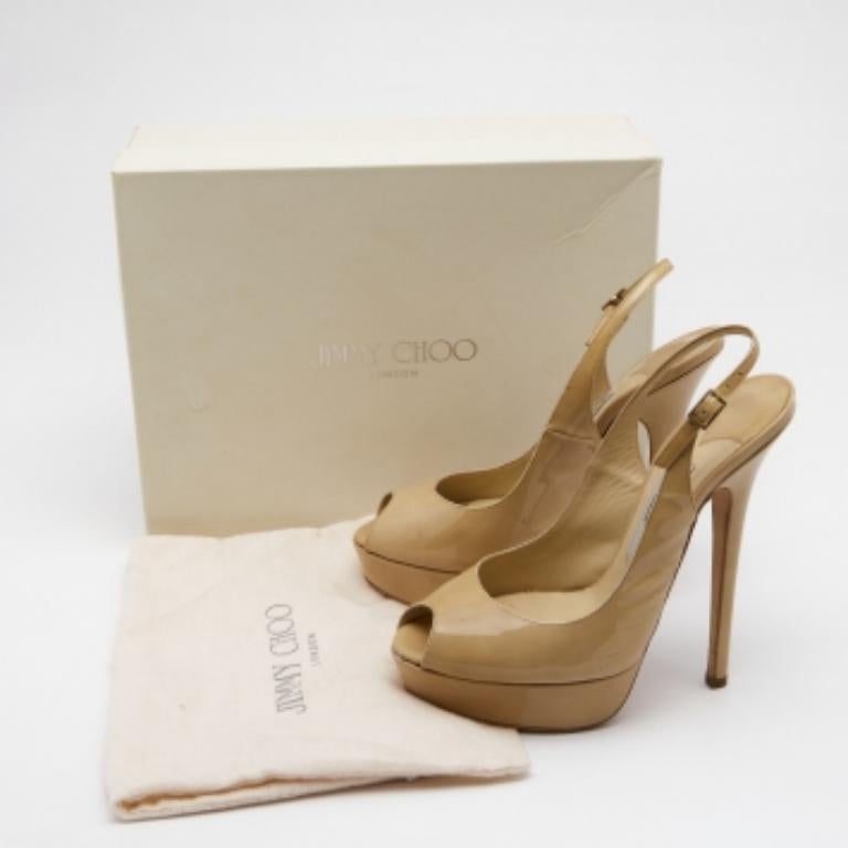 Jimmy Choo Sandalias de charol Vita Peep Toe Platform Slingback Talla 38.5 en venta 3
