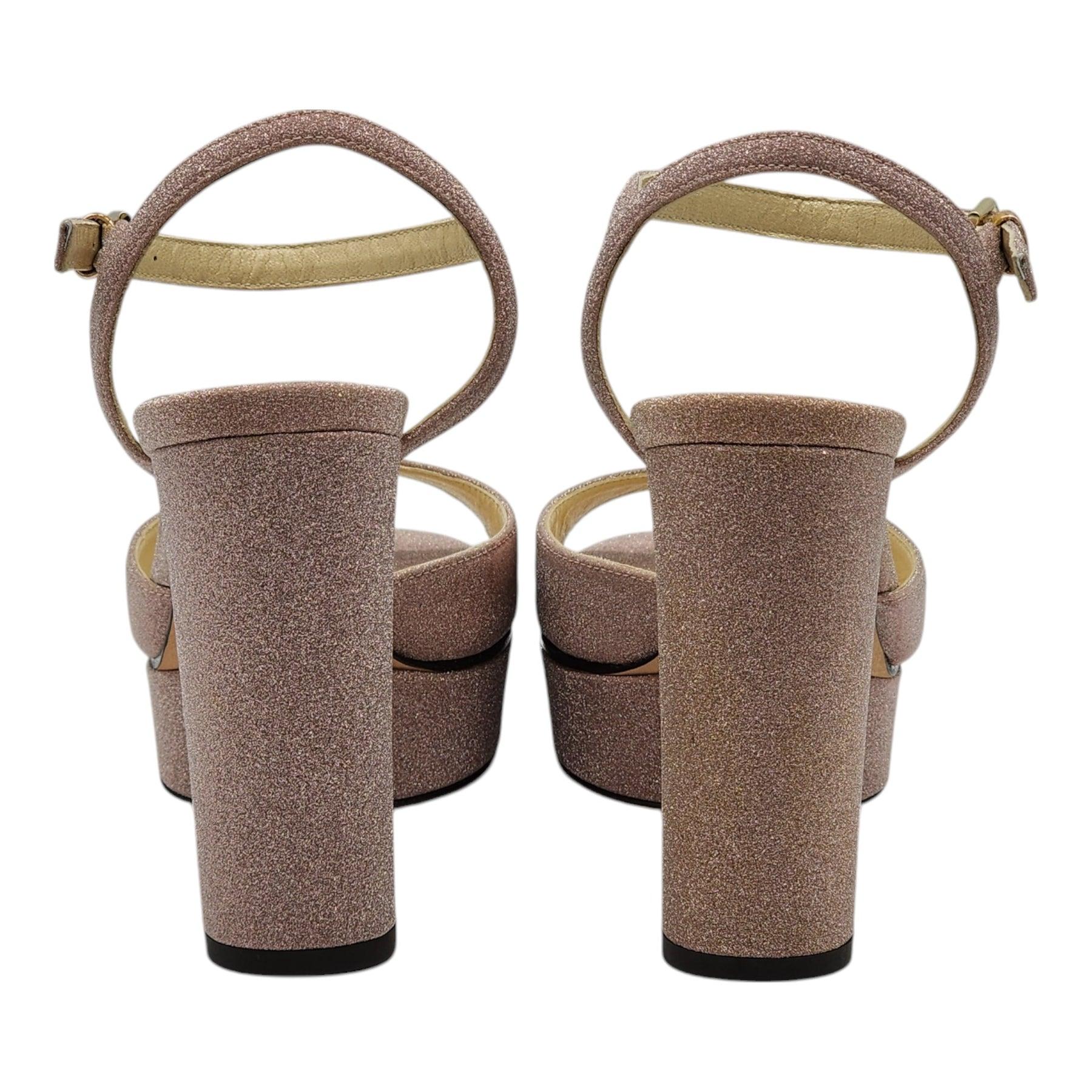 Brown Jimmy Choo Peachy Platform Sandals Glitter Fabric in Pink For Sale