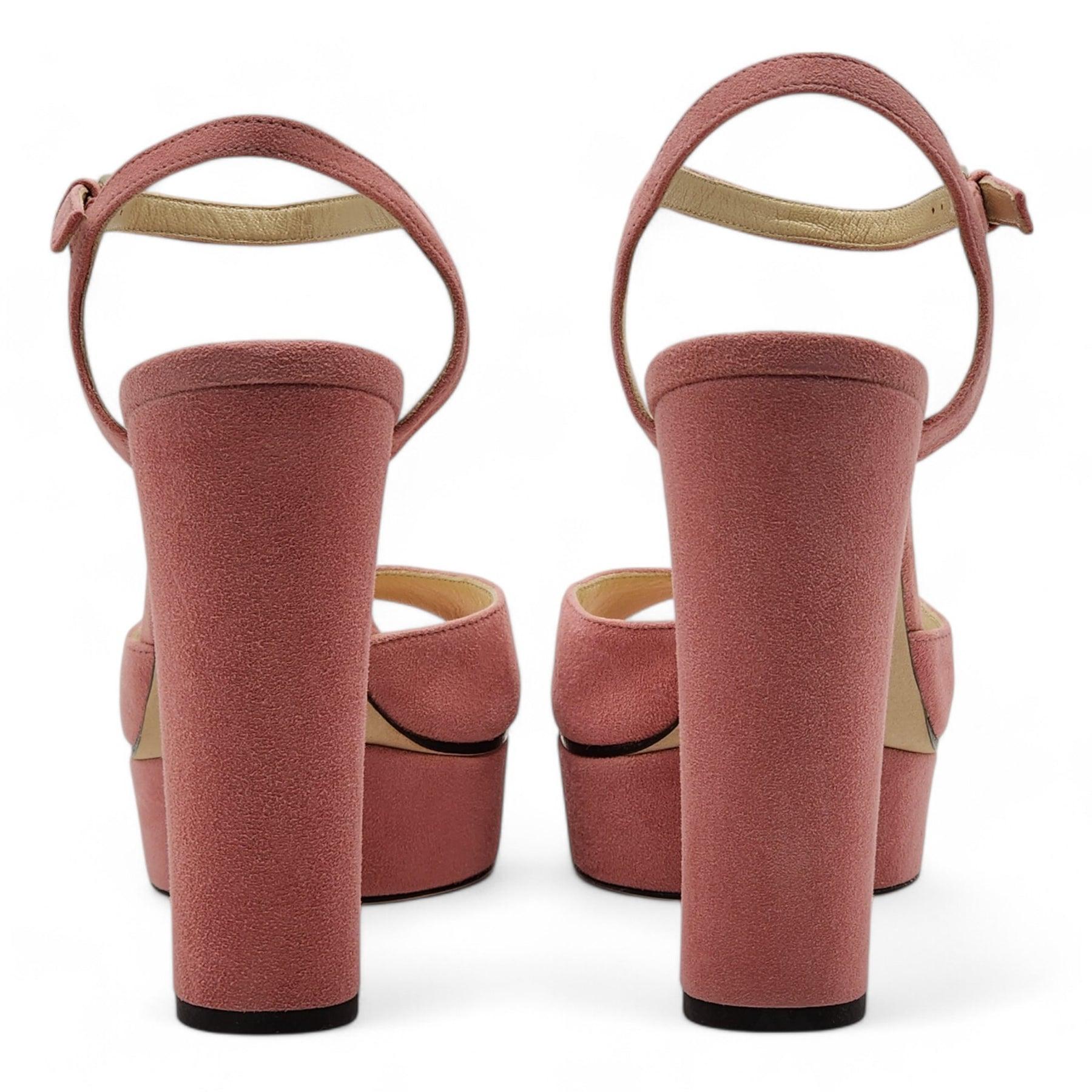 Marrone Jimmy Choo Sandali con plateau in pelle scamosciata in rosa in vendita