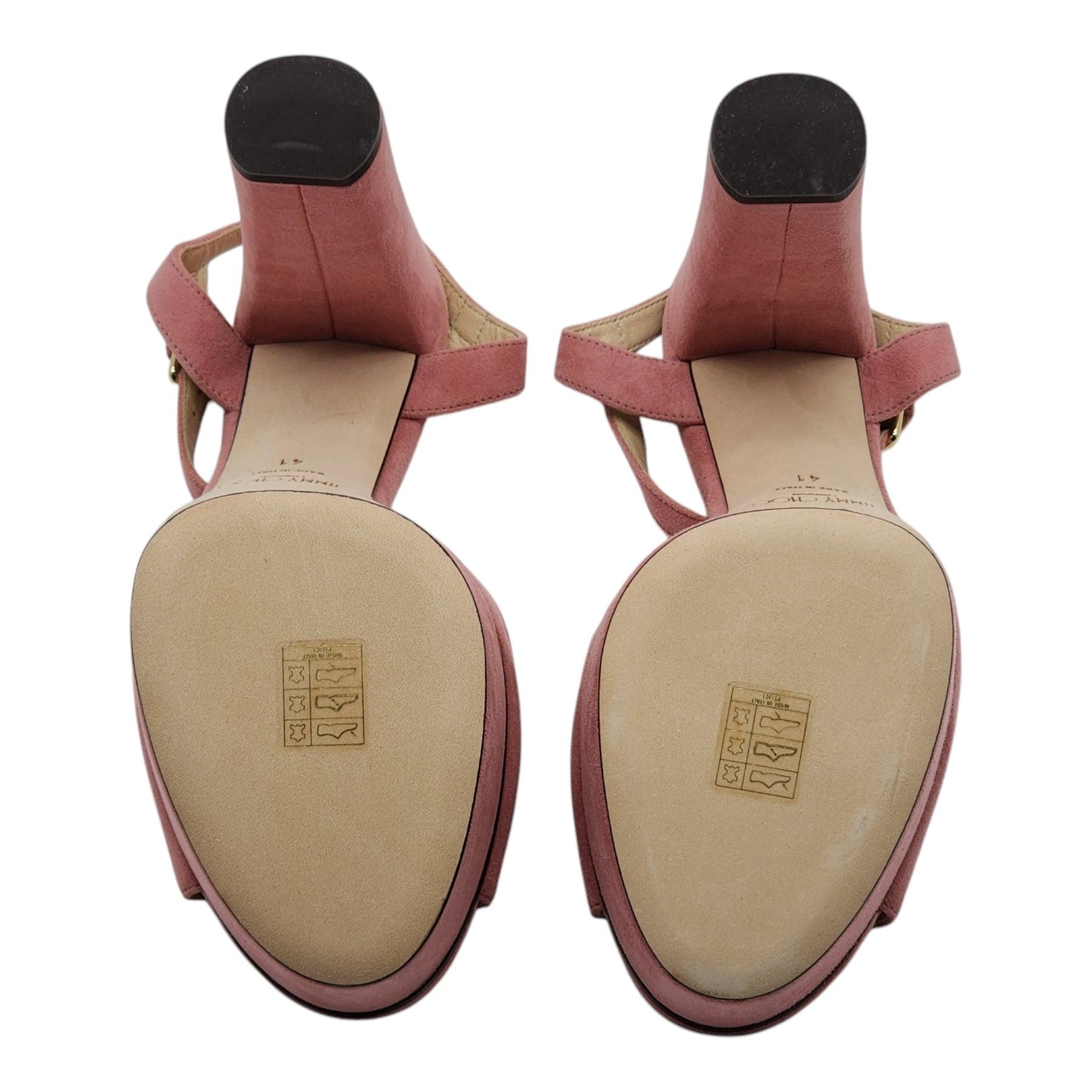 Jimmy Choo Sandali con plateau in pelle scamosciata in rosa In condizioni ottime in vendita a Los Angeles, CA