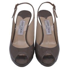 Jimmy Choo Peep Toe Platform Slingback Pumps in Beige Patent Leather