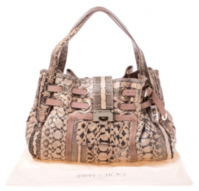 Jimmy Choo Pink/Beige Python and Suede Riki Tote In condizioni discrete in vendita a Dubai, Al Qouz 2
