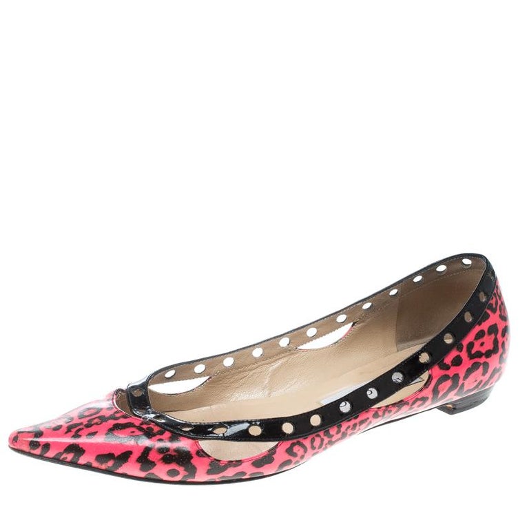Jimmy Choo Pink/Black Leopard Print Patent Leather Ballet Flats Size 38 ...