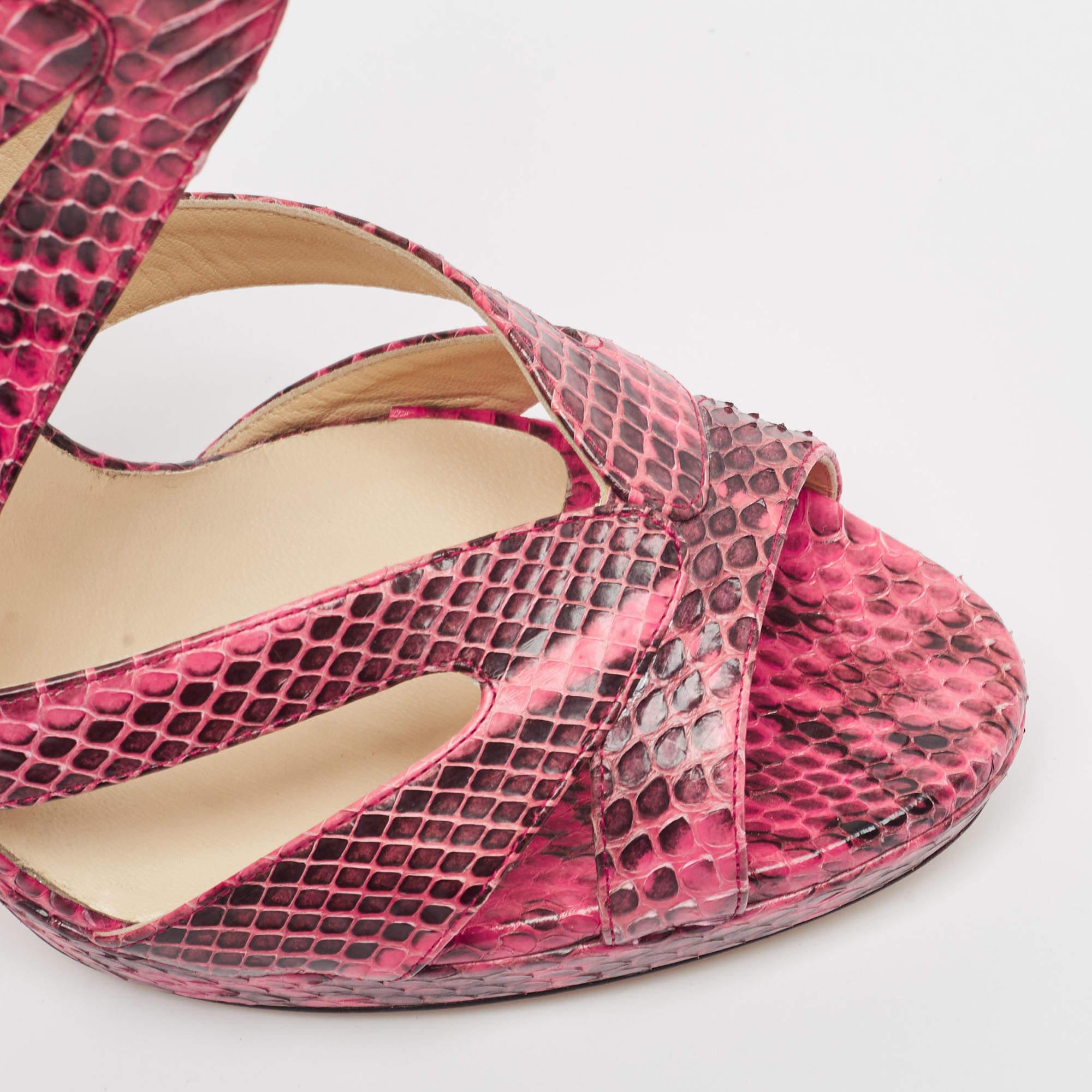 Jimmy Choo Pink/Black Watersnake Platform Ankle Pumps Size 41 For Sale 3