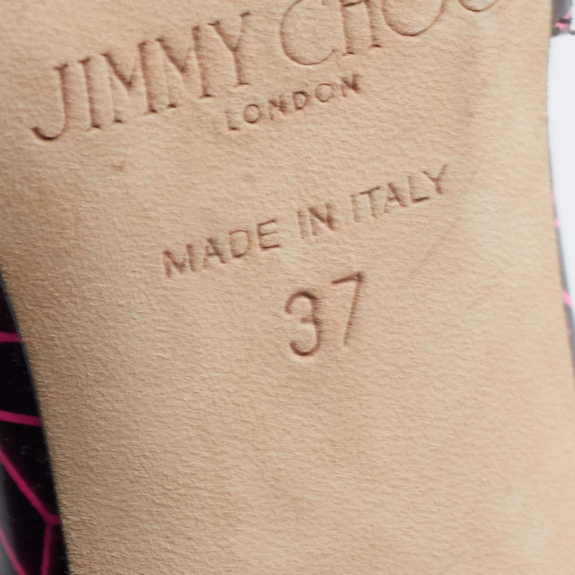 Jimmy Choo - Sandales Lance en cuir verni imprimé rose/burgundy, taille 37 Pour femmes en vente