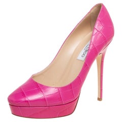 Jimmy Choo Pink Croc-Embossed Leather Cosmic Pumps Size 39