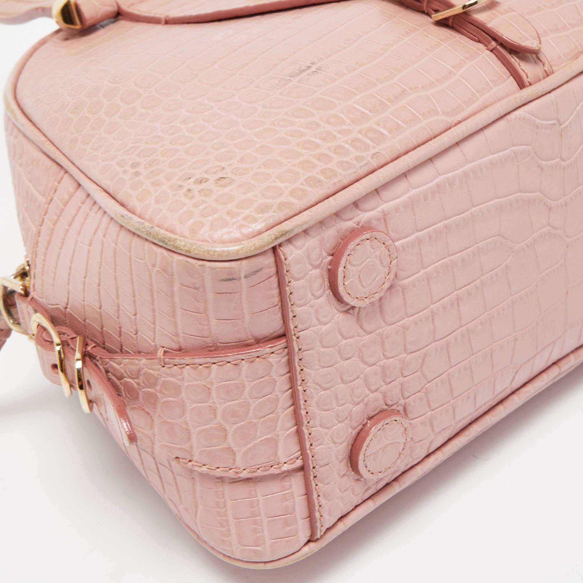 Jimmy Choo Pink Croc Embossed Leather Small Varenne Bowler Bag 5