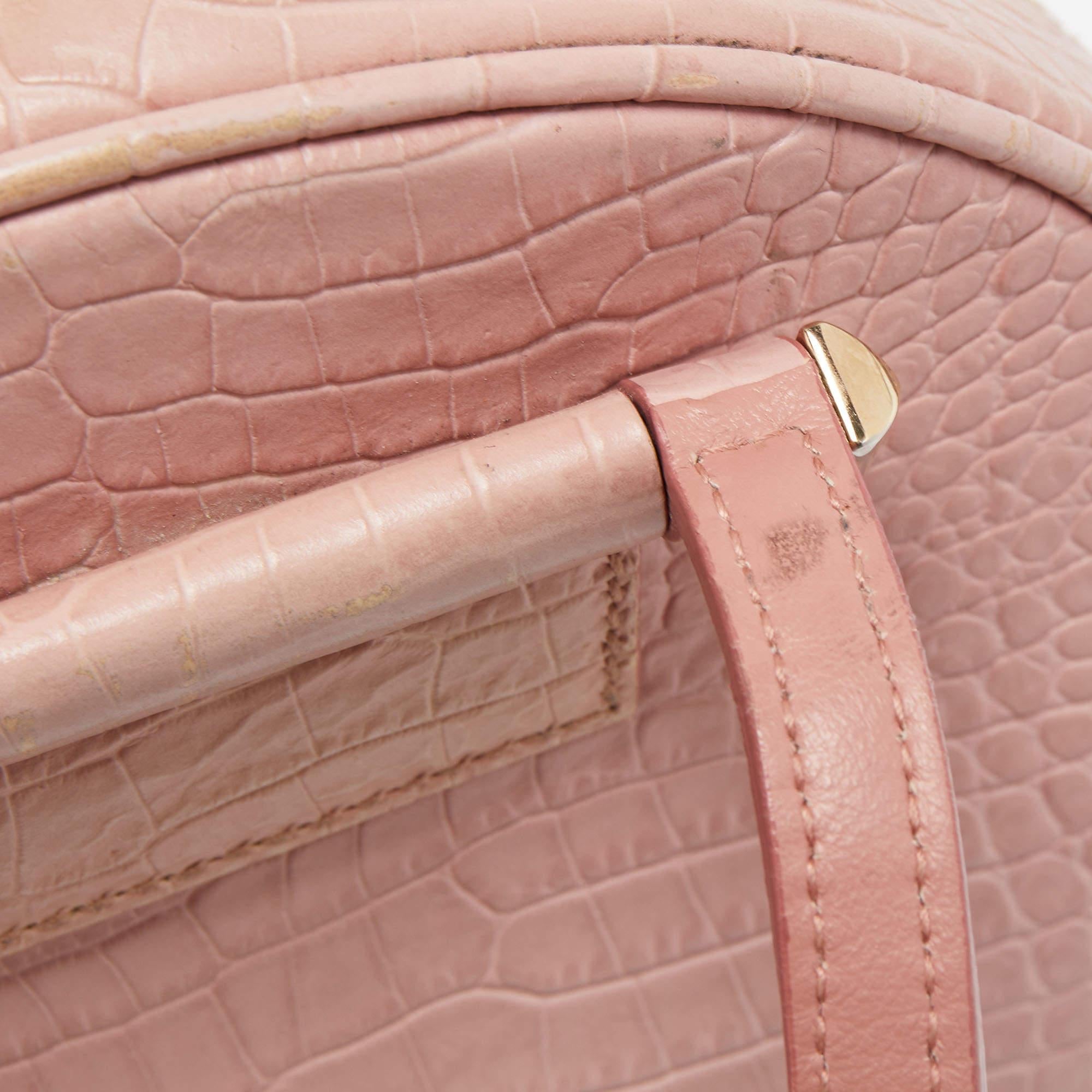 Jimmy Choo Pink Croc Embossed Leather Small Varenne Bowler Bag 9