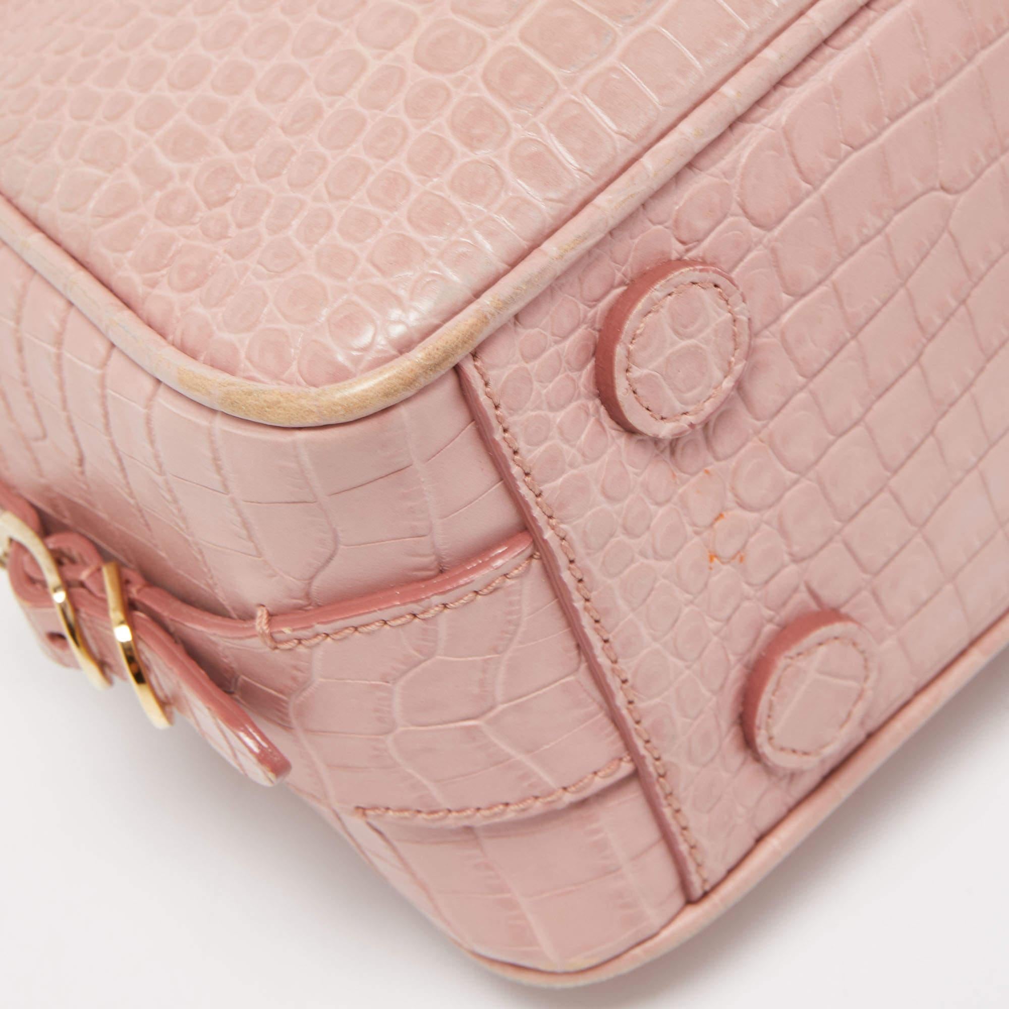 Jimmy Choo Pink Croc Embossed Leather Small Varenne Bowler Bag 12