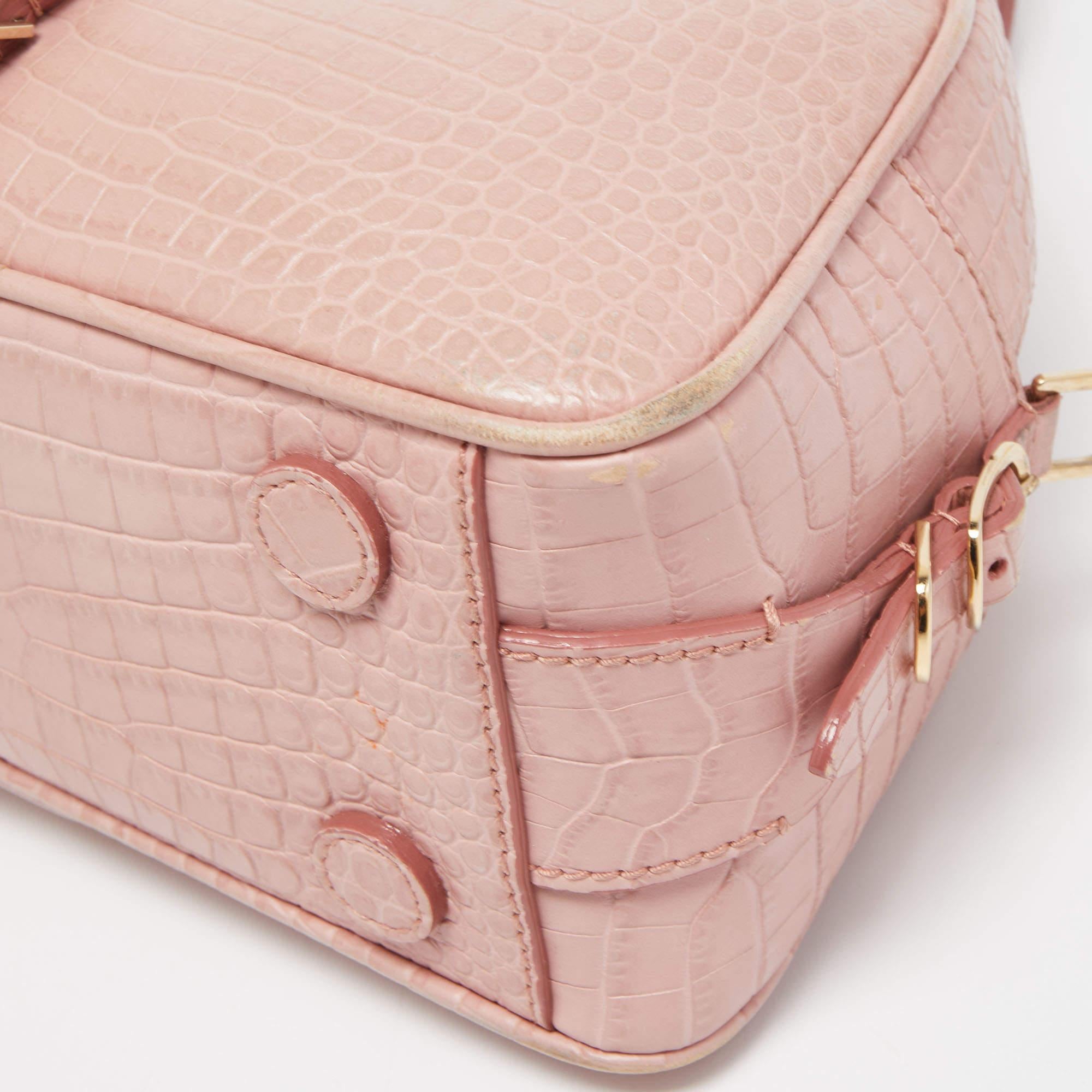 Jimmy Choo Pink Croc Embossed Leather Small Varenne Bowler Bag 4