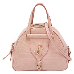 Jimmy Choo Pink Croc Embossed Leather Small Varenne Bowler Bag