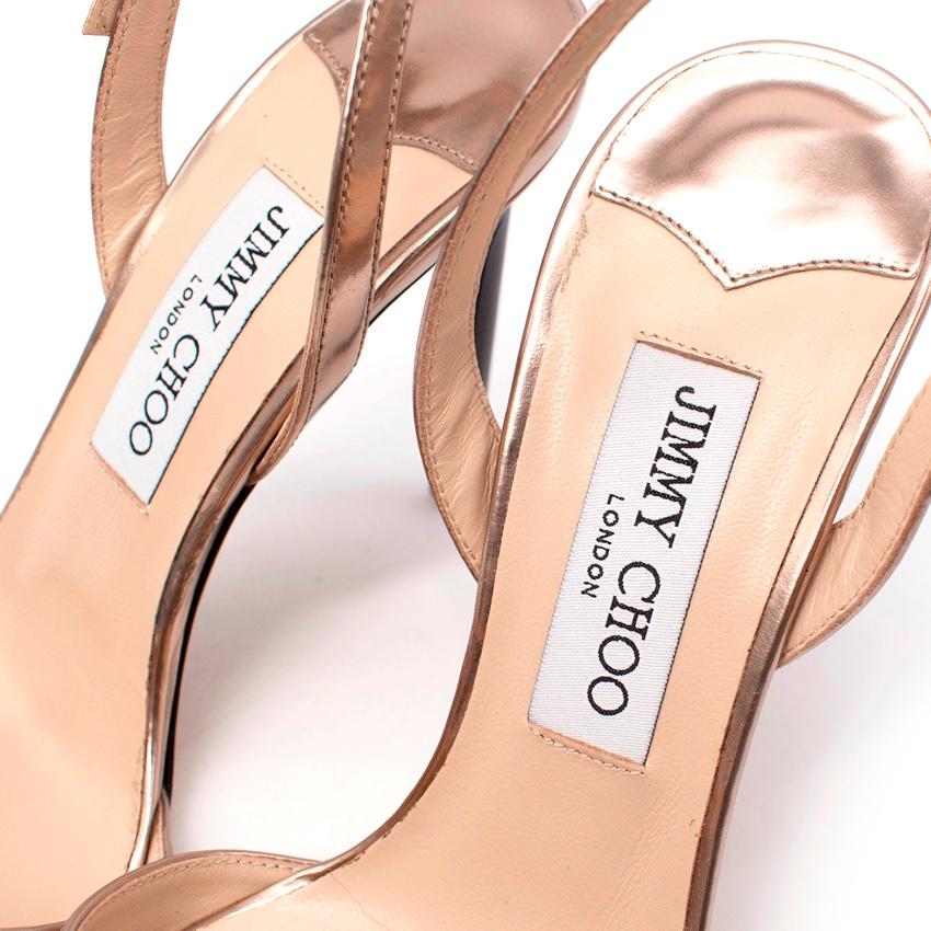 Jimmy Choo Pink Devout Mirrored-Leather Court Sandals In Excellent Condition For Sale In London, GB