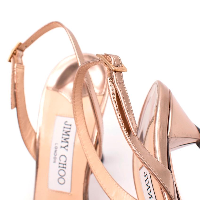 Jimmy Choo Pink Devout Mirrored-Leather Court Sandals For Sale 1