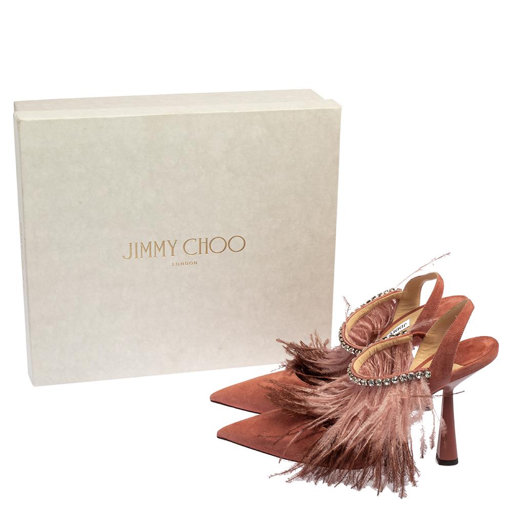 Women's Jimmy Choo Pink Feather And Suede Ambre Pumps Size 40