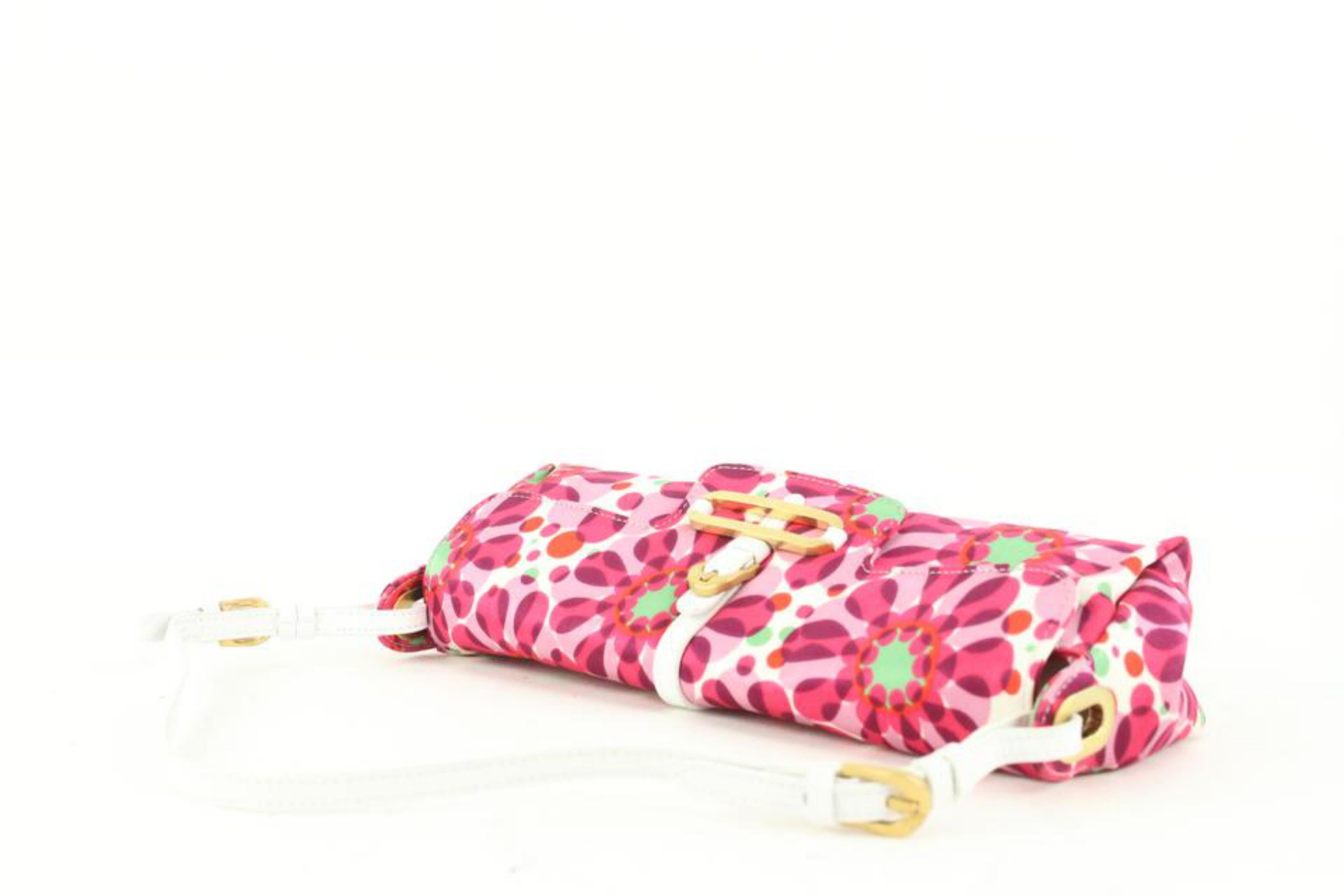 Jimmy Choo Pink Floral Satin Flap Shoulder Bag 2JC113 In Excellent Condition For Sale In Dix hills, NY
