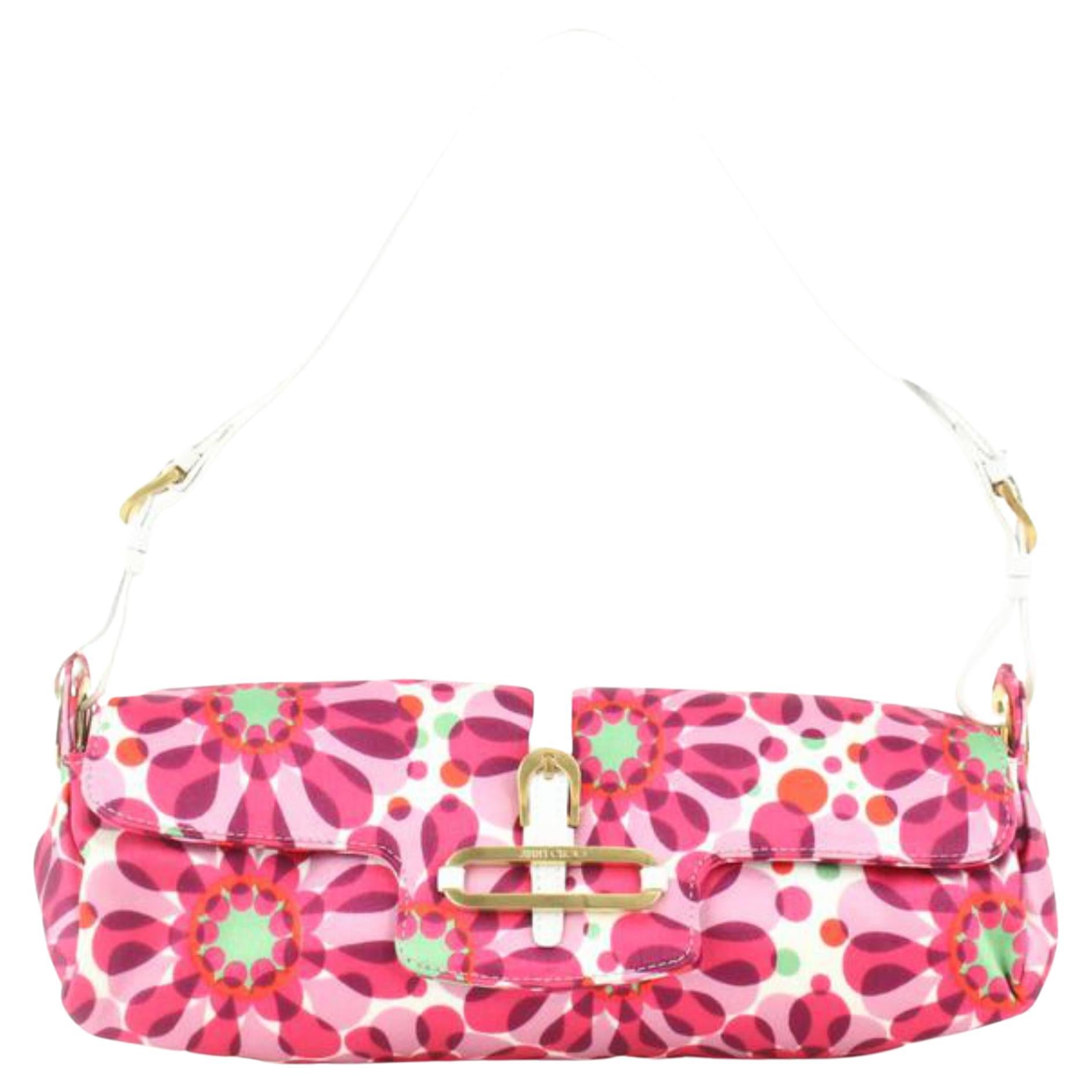 Jimmy Choo Pink Floral Satin Flap Shoulder Bag 2JC113