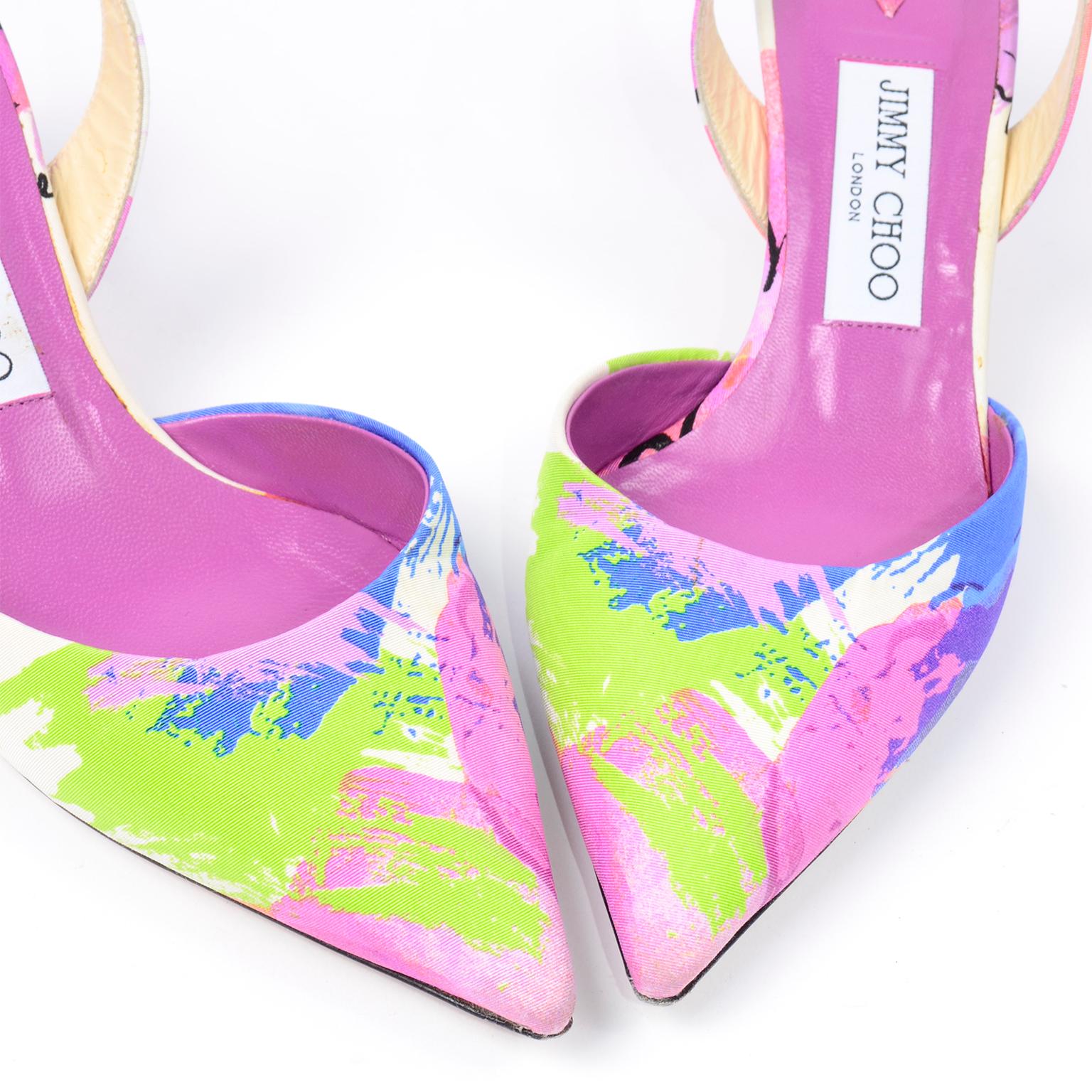 Women's Jimmy Choo Pink Floral Shoes Slingback Heels