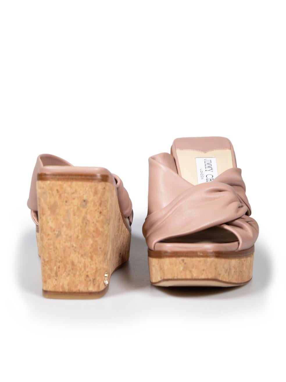 Jimmy Choo Pink Leather Cork Wedges Size IT 37 In Good Condition For Sale In London, GB