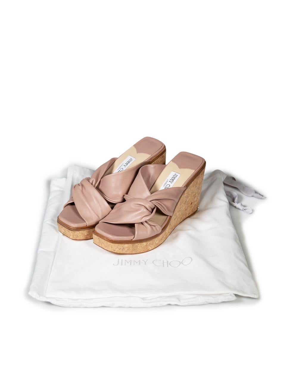 Jimmy Choo Pink Leather Cork Wedges Size IT 37 For Sale 1