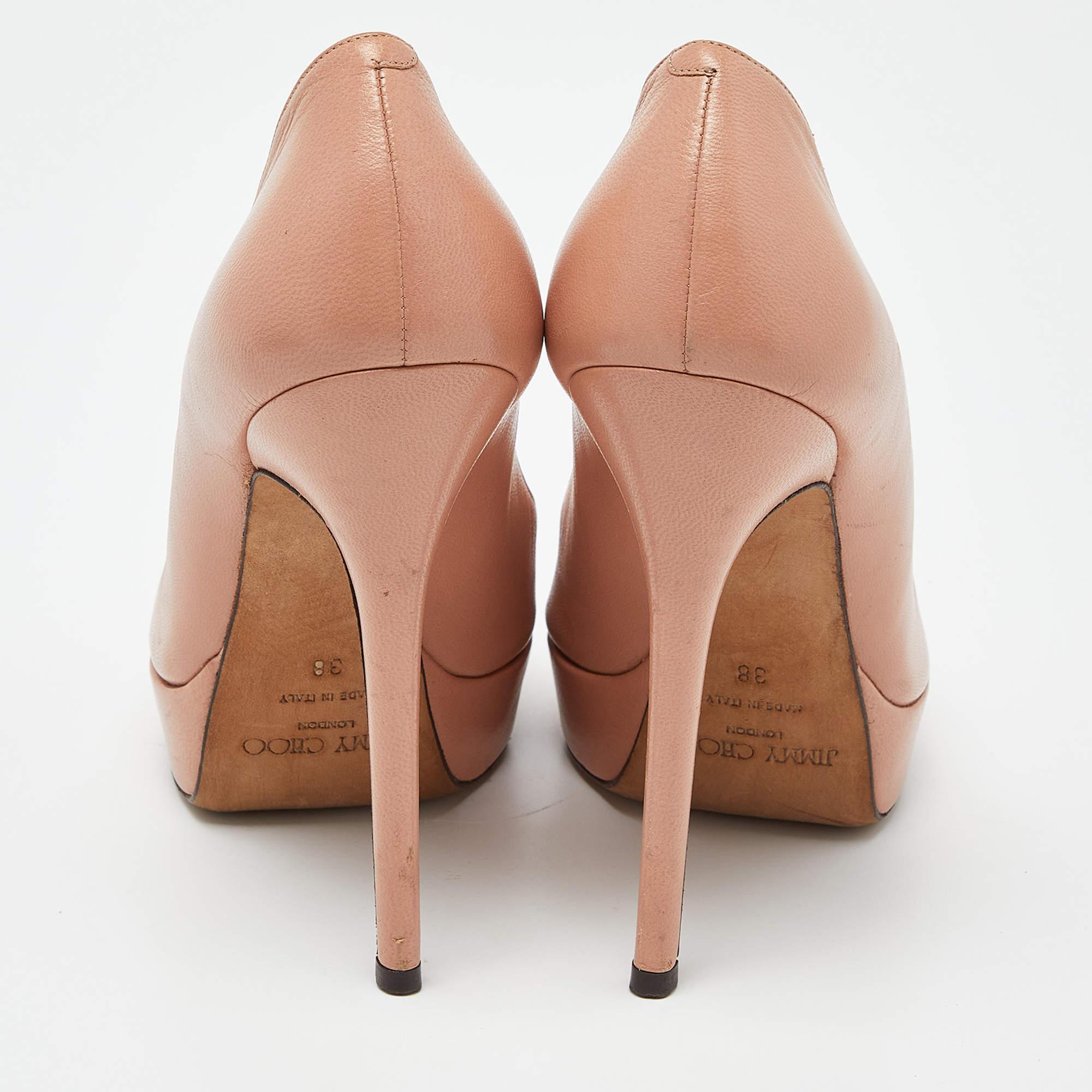 Women's Jimmy Choo Pink Leather Luna Peep Toe Platform Pumps Size 38 For Sale