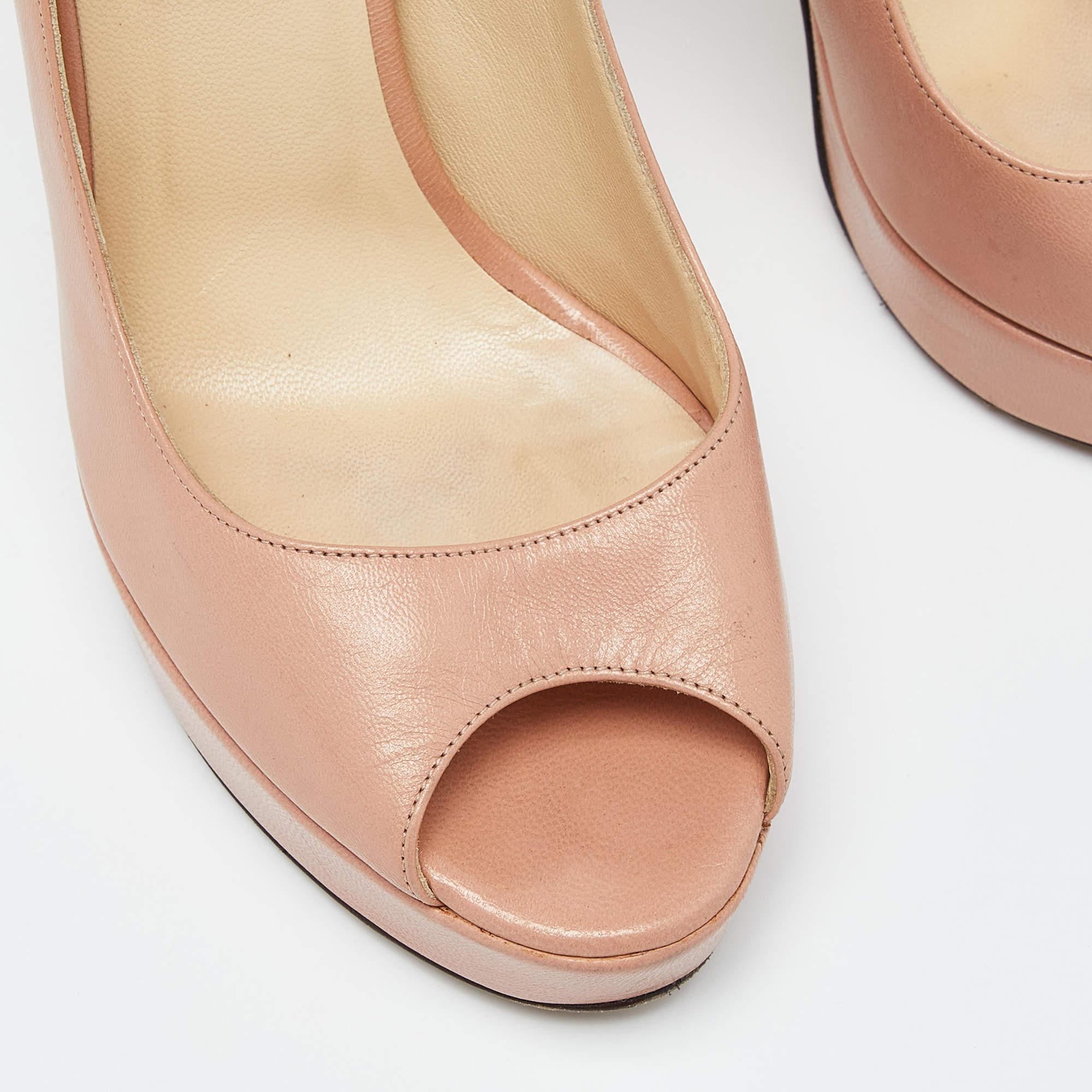 Jimmy Choo Pink Leather Luna Peep Toe Platform Pumps Size 38 For Sale 2