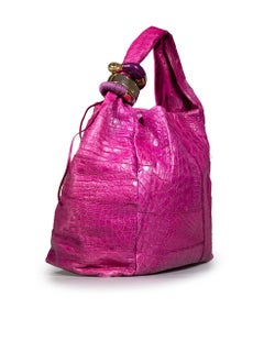Jimmy Choo Pink Leather Saba Croc Hobo