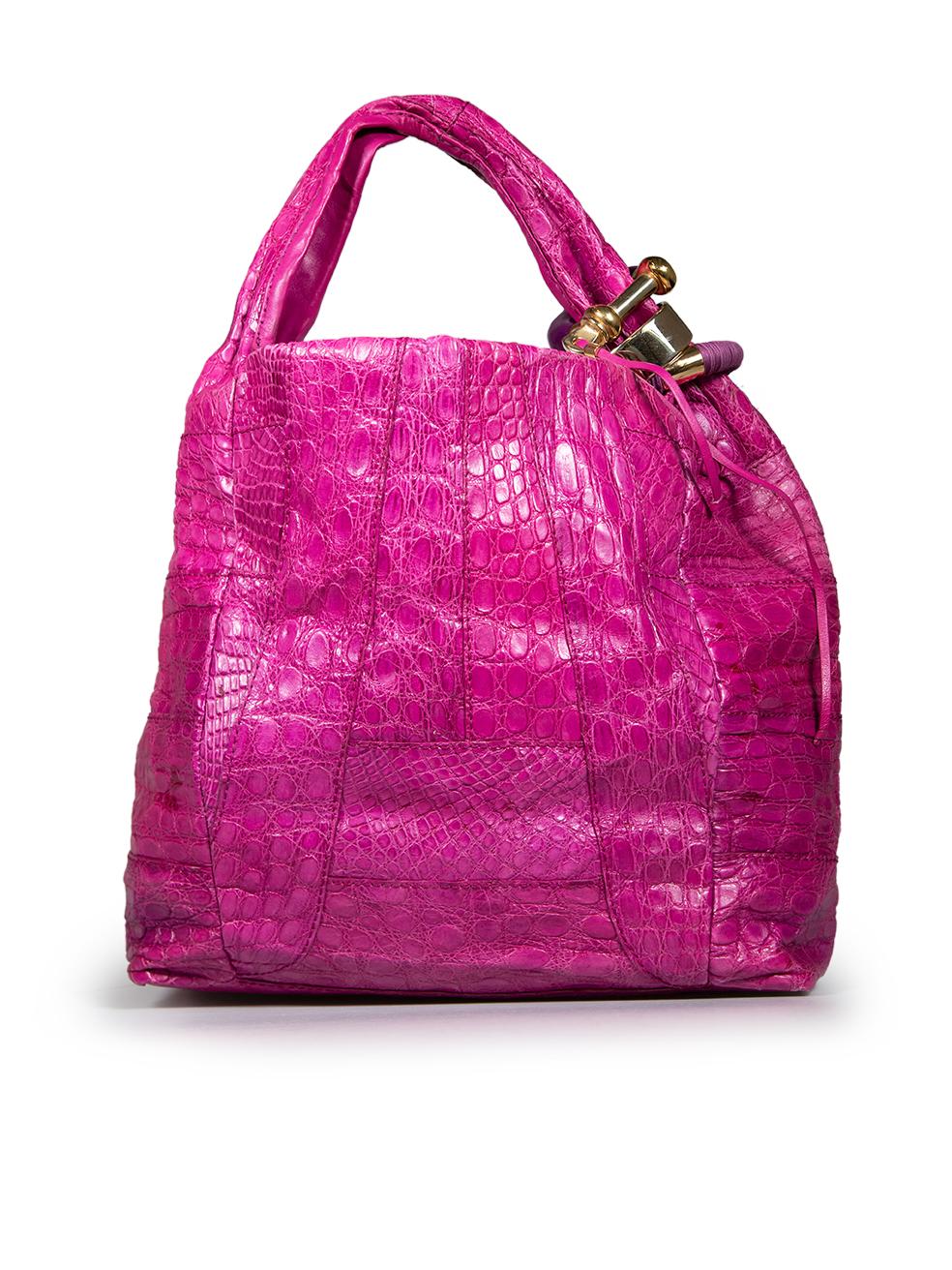 Jimmy Choo Pink Leather Saba Croc Hobo In Good Condition In London, GB