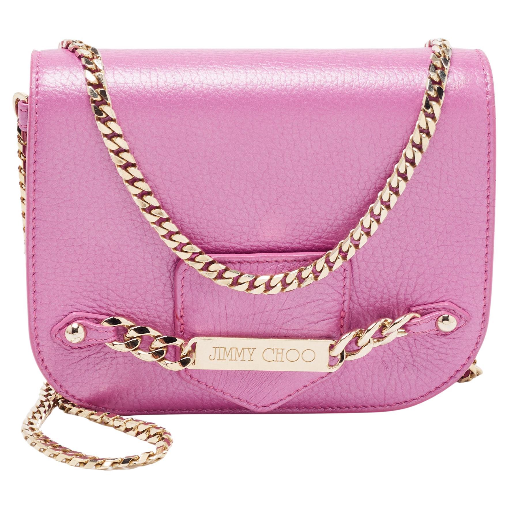 Jimmy Choo Pink Leather Shadow Chain Shoulder Bag For Sale at 1stDibs